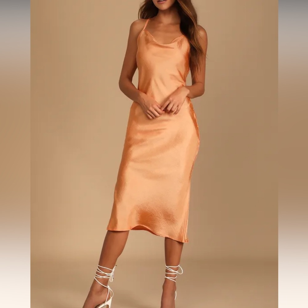 4TH & RECKLESS -Lowe Light Orange Strappy-low back Midi Dress